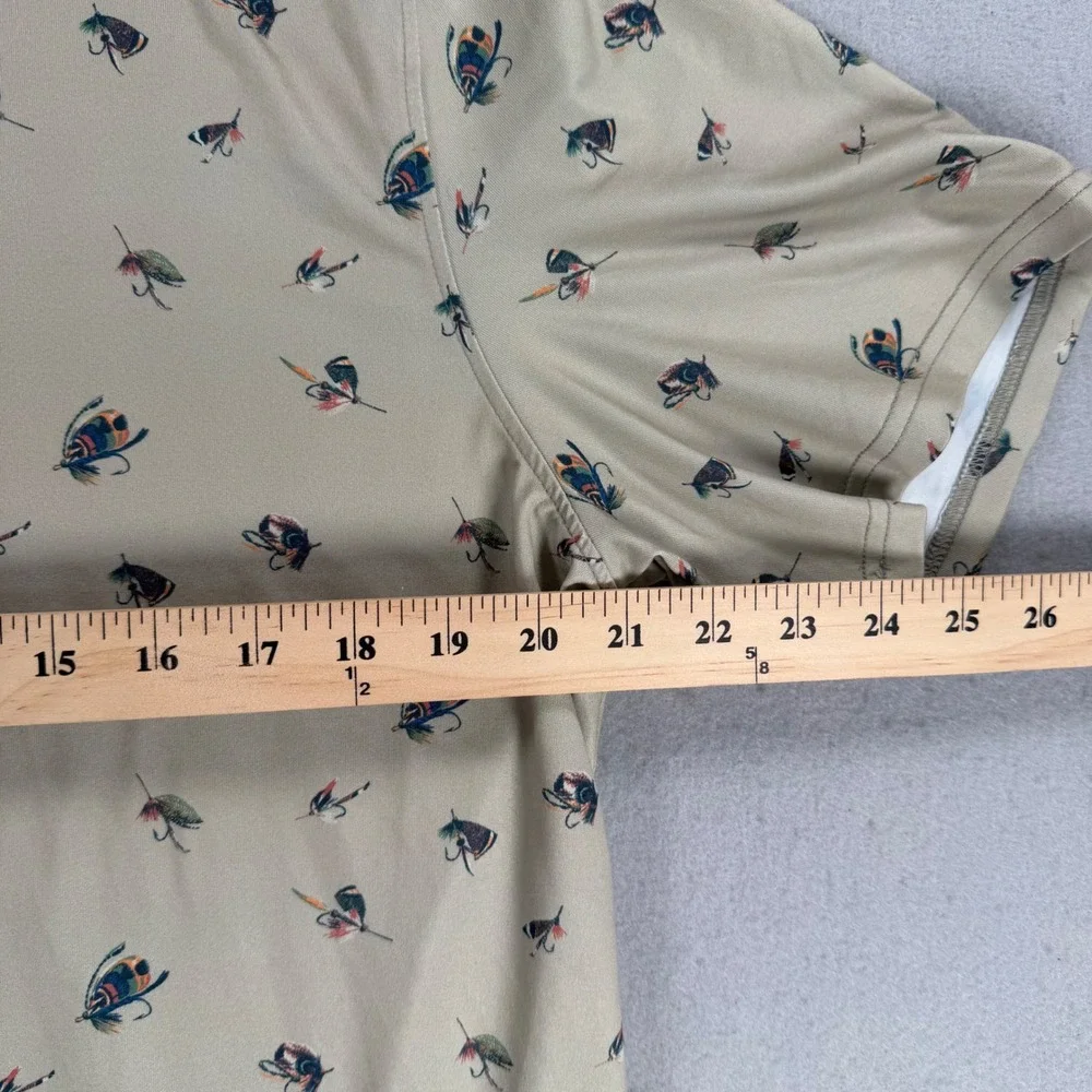 North River Outfitters Mens Tan Fly Fishing Lure Print Polo Shirt Medium M